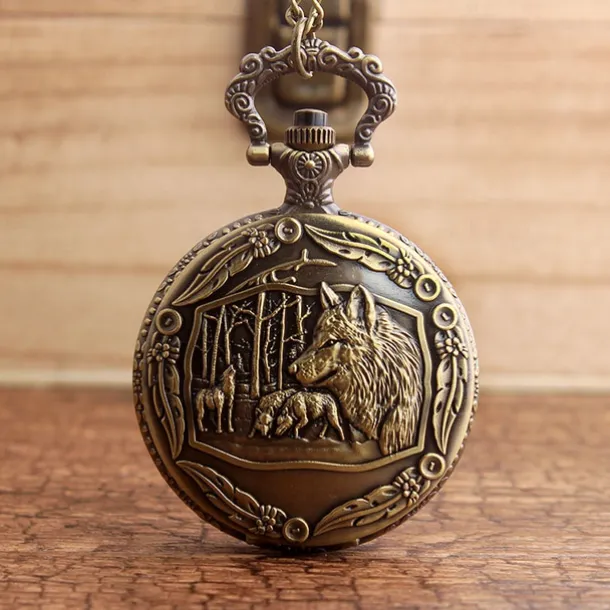 New Arrival Quartz Pocket Watch Open-faced Cover Mixed Style Wild Wolf Embossment Transparent Lid Pendant Unisex Women Men Watch