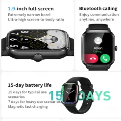 New Bluetooth Calls Smart watch 1.9 inch Full Touch Screen Men Women Fitness Bracelet Custom Watch Face For Android ios smartwatch Menbox