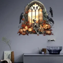 New Halloween Horror Hole Wall Decals - Spooky Party Decor, Self-Adhesive Waterproof Stickers for Doors and Windows