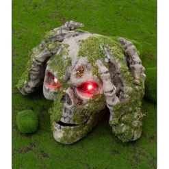New Halloween Skull Ornament Outdoor Atmosphere Long Moss Glowing Vintage Hands-on-Head Skull