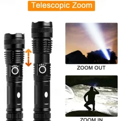 NEW High Power LED Flashlight XHP50Super Bright Usb Rechargeable Torch 18650 Zoom Powerful Flash Light Hunting Lantern （no battery）