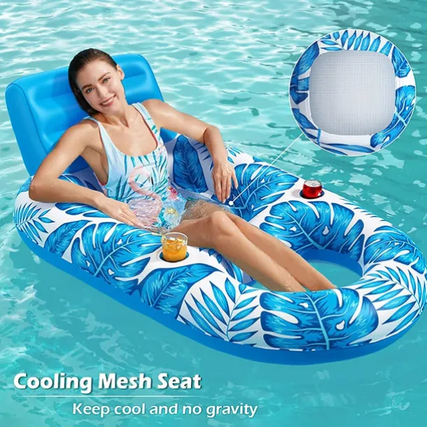 New Inflatable Floating Drainage Upper Leisure Inflatable Floating Bed Leaf Inflatable Net Floating Row With Backrest Inflatable Hammock