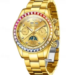 New Men'S Luminous Business Watch Perpetual Calendar Moon Phase Display Colorful Diamond Multi-Function Automatic Mechanical Watch Waterproof Sports Leisure Men'S Watch