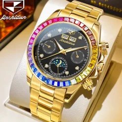 New Men'S Luminous Business Watch Perpetual Calendar Moon Phase Display Colorful Diamond Multi-Function Automatic Mechanical Watch Waterproof Sports Leisure Men'S Watch