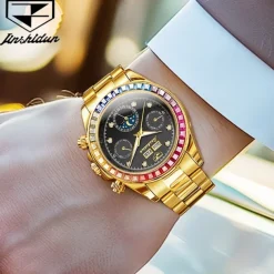 New Men'S Luminous Business Watch Perpetual Calendar Moon Phase Display Colorful Diamond Multi-Function Automatic Mechanical Watch Waterproof Sports Leisure Men'S Watch