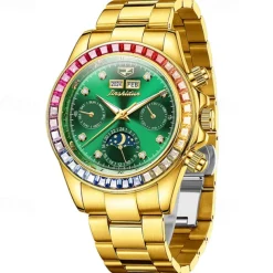 New Men'S Luminous Business Watch Perpetual Calendar Moon Phase Display Colorful Diamond Multi-Function Automatic Mechanical Watch Waterproof Sports Leisure Men'S Watch