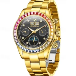 New Men'S Luminous Business Watch Perpetual Calendar Moon Phase Display Colorful Diamond Multi-Function Automatic Mechanical Watch Waterproof Sports Leisure Men'S Watch