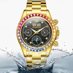 New Men'S Luminous Business Watch Perpetual Calendar Moon Phase Display Colorful Diamond Multi-Function Automatic Mechanical Watch Waterproof Sports Leisure Men'S Watch