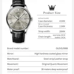 New Olevs Brand Fashion Trend Belt Men'S Watch Luminous Calendar Week Display Simple Leisure Waterproof Men'S Watch