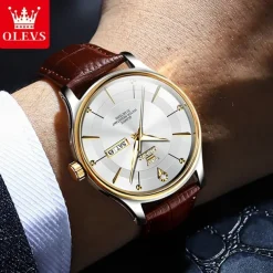 New Olevs Brand Fashion Trend Belt Men'S Watch Luminous Calendar Week Display Simple Leisure Waterproof Men'S Watch