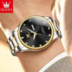 New Olevs Brand Men'S Business Watch Luminous Calendar Week Display Diamonds Fashion Trend Quartz Watch Leisure Waterproof Sports Men'S Wristwatch