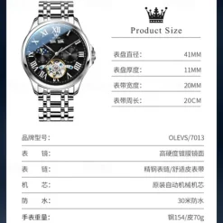 New Olevs Brand Men'S Business Stainless Steel Band Watch Moon Phase Double Calendar 24-Hour Indication Automatic Mechanical Watch Simple Leisure Sports Men'S Wristwatch