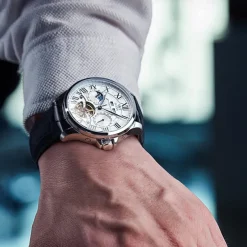 New Olevs Brand Men'S Business Stainless Steel Band Watch Moon Phase Double Calendar 24-Hour Indication Automatic Mechanical Watch Simple Leisure Sports Men'S Wristwatch