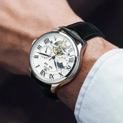 New Olevs Brand Men'S Business Stainless Steel Band Watch Moon Phase Double Calendar 24-Hour Indication Automatic Mechanical Watch Simple Leisure Sports Men'S Wristwatch