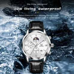 New Olevs Olevs Brand Hand Men'S Belt Business Watch Luminous Moon Phase Chronograph Calendar Multifunctional Sports Watch Simple Waterproof Leisure Men'S Wristwatch