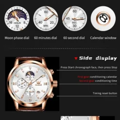 New Olevs Olevs Brand Hand Men'S Belt Business Watch Luminous Moon Phase Chronograph Calendar Multifunctional Sports Watch Simple Waterproof Leisure Men'S Wristwatch