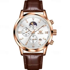 New Olevs Olevs Brand Hand Men'S Belt Business Watch Luminous Moon Phase Chronograph Calendar Multifunctional Sports Watch Simple Waterproof Leisure Men'S Wristwatch