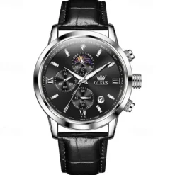 New Olevs Olevs Brand Hand Men'S Belt Business Watch Luminous Moon Phase Chronograph Calendar Multifunctional Sports Watch Simple Waterproof Leisure Men'S Wristwatch
