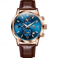 New Olevs Olevs Brand Hand Men'S Belt Business Watch Luminous Moon Phase Chronograph Calendar Multifunctional Sports Watch Simple Waterproof Leisure Men'S Wristwatch