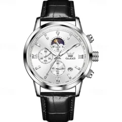 New Olevs Olevs Brand Hand Men'S Belt Business Watch Luminous Moon Phase Chronograph Calendar Multifunctional Sports Watch Simple Waterproof Leisure Men'S Wristwatch