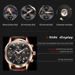 New Olevs Olevs Brand Hand Men'S Belt Business Watch Luminous Moon Phase Chronograph Calendar Multifunctional Sports Watch Simple Waterproof Leisure Men'S Wristwatch