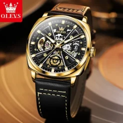New Olevs Olevs Brand Men'S Watch Luminous Waterproof Skeleton Mechanical Watch Fashion Tonneau-Shaped Belt Men'S Sports Watch