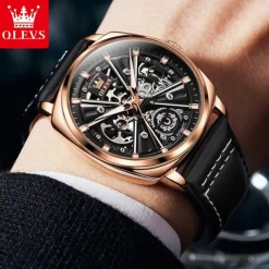 New Olevs Olevs Brand Men'S Watch Luminous Waterproof Skeleton Mechanical Watch Fashion Tonneau-Shaped Belt Men'S Sports Watch