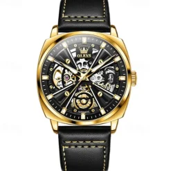 New Olevs Olevs Brand Men'S Watch Luminous Waterproof Skeleton Mechanical Watch Fashion Tonneau-Shaped Belt Men'S Sports Watch