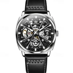 New Olevs Olevs Brand Men'S Watch Luminous Waterproof Skeleton Mechanical Watch Fashion Tonneau-Shaped Belt Men'S Sports Watch