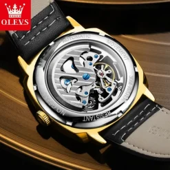 New Olevs Olevs Brand Men'S Watch Luminous Waterproof Skeleton Mechanical Watch Fashion Tonneau-Shaped Belt Men'S Sports Watch