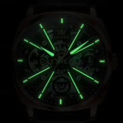 New Olevs Olevs Brand Men'S Watch Luminous Waterproof Skeleton Mechanical Watch Fashion Tonneau-Shaped Belt Men'S Sports Watch