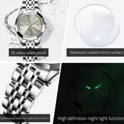 New Olevs Olevs Brand Stainless Steel Band Women'S Fashion Watches Calendar Luminous Niche Light Luxury Simple Leisure Waterproof Sports Ladies Quartz Wristwatch