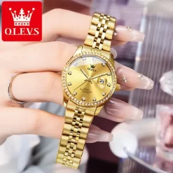 New Olevs Olevs Brand Women'S Trend Fashion Steel Belt Watch Calendar Luminous With Diamonds Simple Leisure Quartz Watch Waterproof Sports Versatile Wristwatch