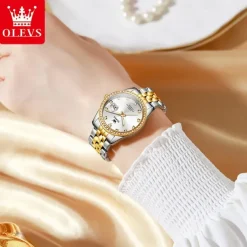 New Olevs Olevs Brand Women'S Trend Fashion Steel Belt Watch Calendar Luminous With Diamonds Simple Leisure Quartz Watch Waterproof Sports Versatile Wristwatch