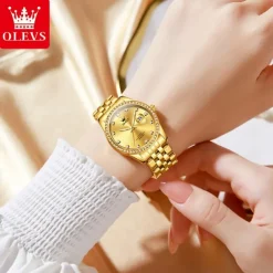 New Olevs Olevs Brand Women'S Trend Fashion Steel Belt Watch Calendar Luminous With Diamonds Simple Leisure Quartz Watch Waterproof Sports Versatile Wristwatch