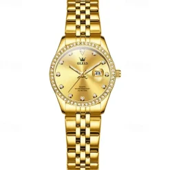 New Olevs Olevs Brand Women'S Trend Fashion Steel Belt Watch Calendar Luminous With Diamonds Simple Leisure Quartz Watch Waterproof Sports Versatile Wristwatch