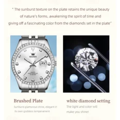 New Olevs Olevs Brand Women'S Trend Fashion Steel Belt Watch Calendar Luminous With Diamonds Simple Leisure Quartz Watch Waterproof Sports Versatile Wristwatch