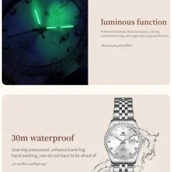 New Olevs Olevs Brand Women'S Trend Fashion Steel Belt Watch Calendar Luminous With Diamonds Simple Leisure Quartz Watch Waterproof Sports Versatile Wristwatch