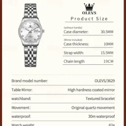 New Olevs Olevs Brand Women'S Trend Fashion Steel Belt Watch Calendar Luminous With Diamonds Simple Leisure Quartz Watch Waterproof Sports Versatile Wristwatch