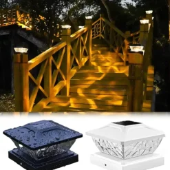 New Solar Powered LED Square Fence Light Solar Post Light White Warm Lamp Outdoor Lighting Waterproof Pillar IP65 Outdoor Solar Lamp for Garden 1PC