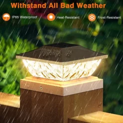 New Solar Powered LED Square Fence Light Solar Post Light White Warm Lamp Outdoor Lighting Waterproof Pillar IP65 Outdoor Solar Lamp for Garden 1PC