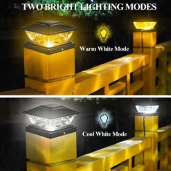 New Solar Powered LED Square Fence Light Solar Post Light White Warm Lamp Outdoor Lighting Waterproof Pillar IP65 Outdoor Solar Lamp for Garden 1PC
