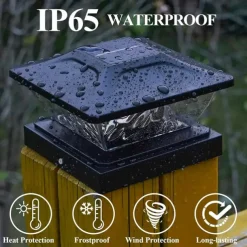 New Solar Powered LED Square Fence Light Solar Post Light White Warm Lamp Outdoor Lighting Waterproof Pillar IP65 Outdoor Solar Lamp for Garden 1PC