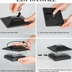 New Solar Powered LED Square Fence Light Solar Post Light White Warm Lamp Outdoor Lighting Waterproof Pillar IP65 Outdoor Solar Lamp for Garden 1PC