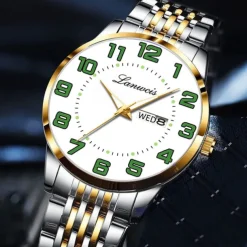 New Stainless Steel With Large Dial Fashion Men'S Business Watch Luminous Calendar Week Display Casual Trend Quartz Watch Brand Luxury Simple Versatile Men'S Sports Watch