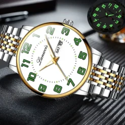 New Stainless Steel With Large Dial Fashion Men'S Business Watch Luminous Calendar Week Display Casual Trend Quartz Watch Brand Luxury Simple Versatile Men'S Sports Watch