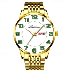New Stainless Steel With Large Dial Fashion Men'S Business Watch Luminous Calendar Week Display Casual Trend Quartz Watch Brand Luxury Simple Versatile Men'S Sports Watch