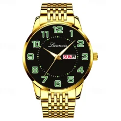 New Stainless Steel With Large Dial Fashion Men'S Business Watch Luminous Calendar Week Display Casual Trend Quartz Watch Brand Luxury Simple Versatile Men'S Sports Watch