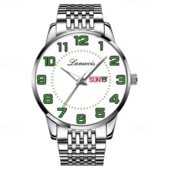 New Stainless Steel With Large Dial Fashion Men'S Business Watch Luminous Calendar Week Display Casual Trend Quartz Watch Brand Luxury Simple Versatile Men'S Sports Watch
