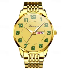 New Stainless Steel With Large Dial Fashion Men'S Business Watch Luminous Calendar Week Display Casual Trend Quartz Watch Brand Luxury Simple Versatile Men'S Sports Watch